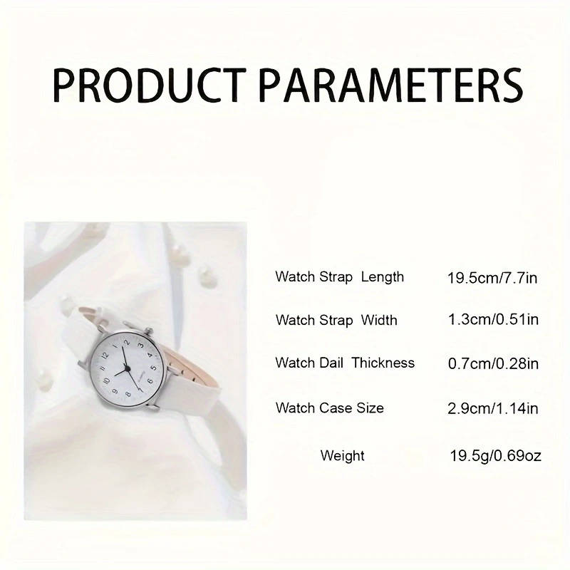 2pcs Women's Simple PU Leather White Quartz Watch + Fashion Leaf Open Bracelet Set Valentine's Day E