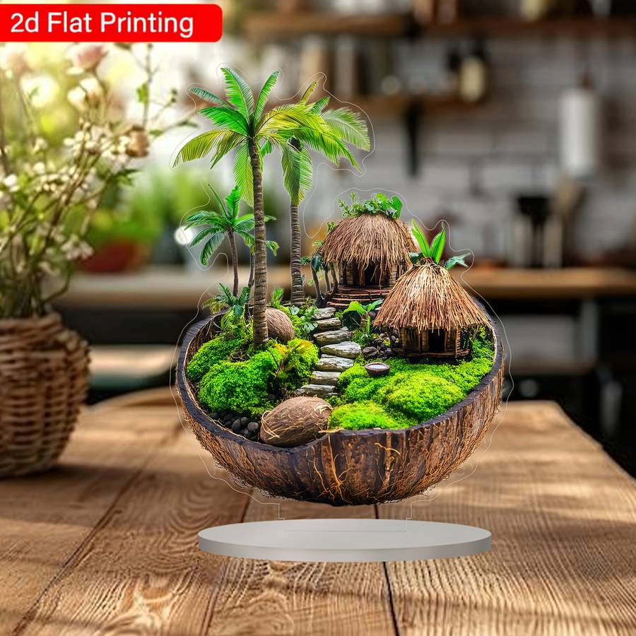 1pc 2D Flat  Acrylic Beach Coconut House High Definition Art Ornament Perfect for Home Decoratio