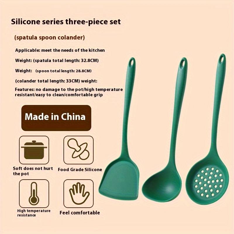 3pcs dark green silicone kitchenware set silicone spatula spoon slotted spoon heat resista