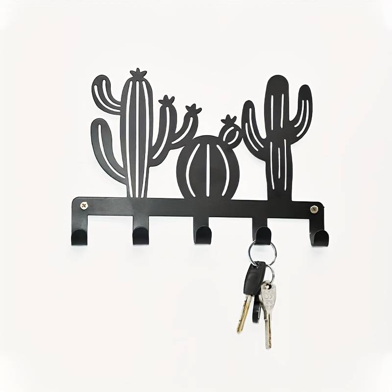 1pc Cactus Metal Wall Art Coat  Hat Hook Rack with 5 HooksEasy Install Contemporary Wrought Iro