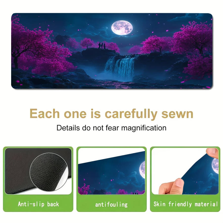 1pc 30x60cm Stunning Pink Cherry Blossom Waterfall Moonlit Scene Gaming Mouse Pad