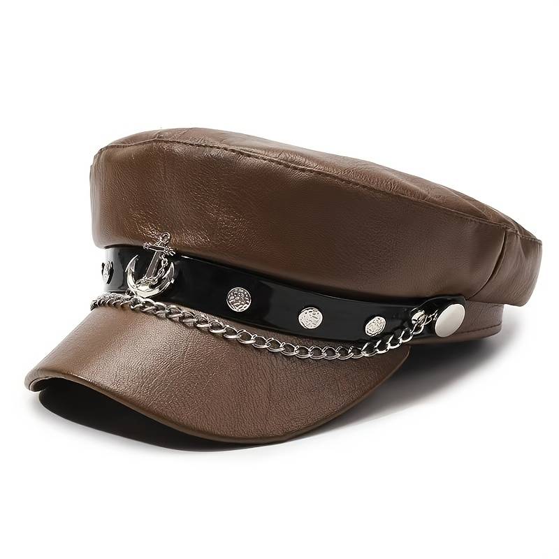 1pc 1 Top Women'S Newsboy Cap Arrow Emblem Navy Cap Made of PU Material for Universal Travel Sp
