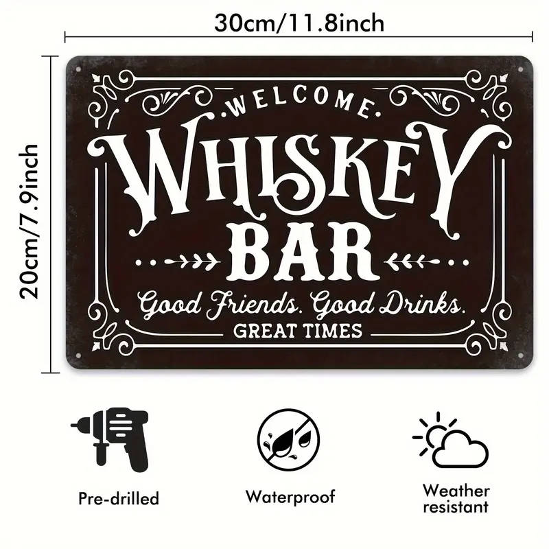 Whiskey Bar Vintage Metal Sign Waterproof and Weather Resistant Dad's Bar Wall Decor for Home Garden