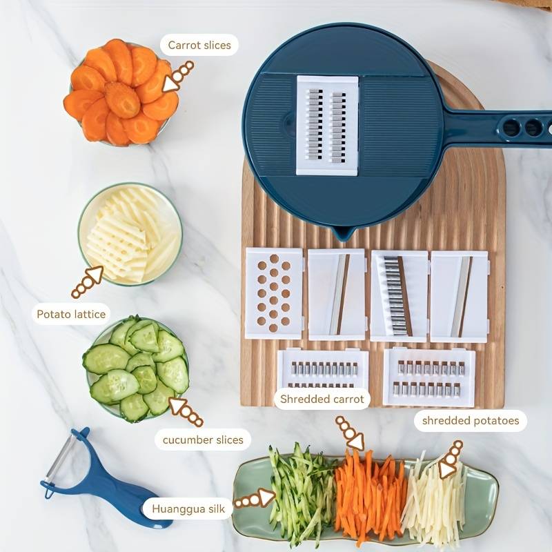 1pc Commercial Grade Stainless Steel 9pcs Set of Vegetable Shredders and Slicers Multifunctional V