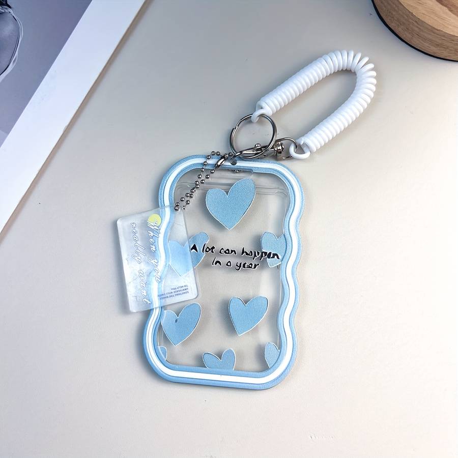1pc TPU ID Card Holder with Love Text Pattern Portable Office Travel Card Case with Spring Lan