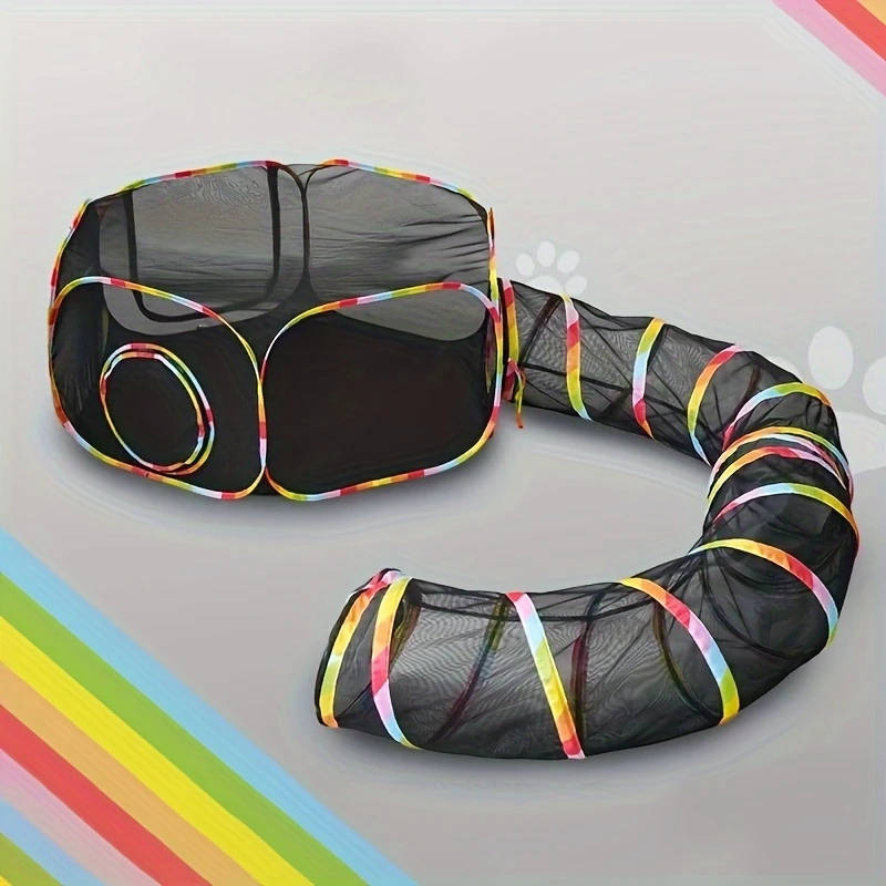Foldable Cat Tunnel Play Set With Mesh Tent