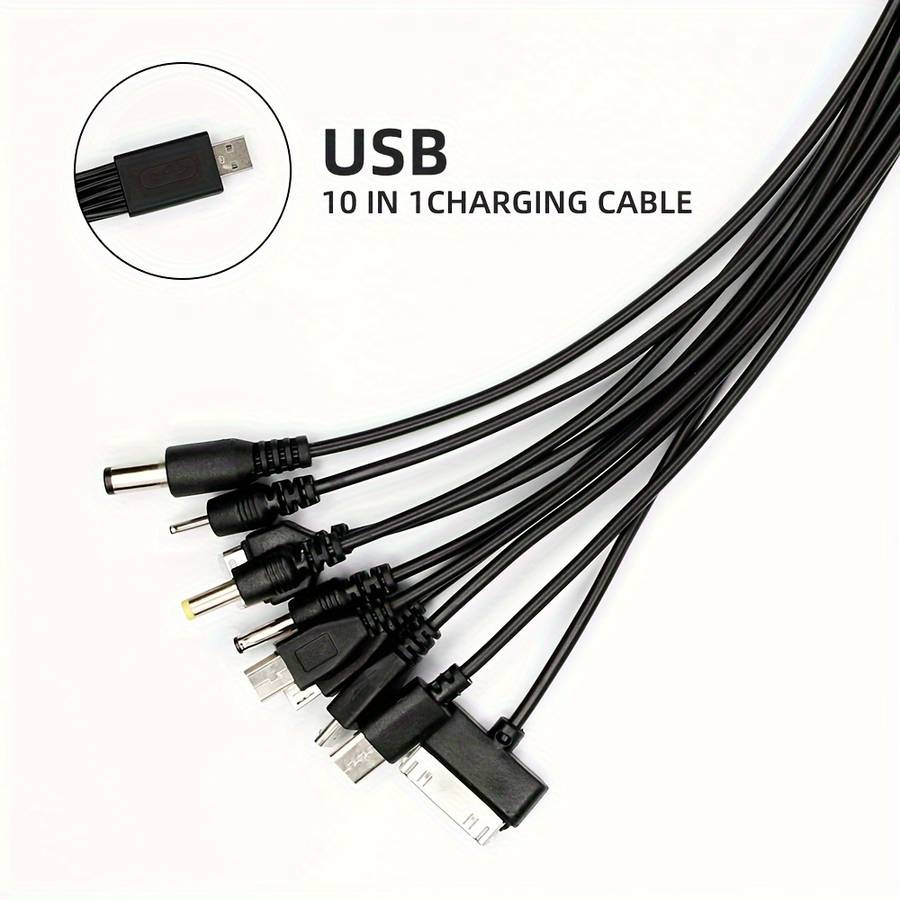 1pc 10-in-1 USB Charging Cable Set PVC Matte Round Cable 21cm USB Male to Female 5-10W Powe