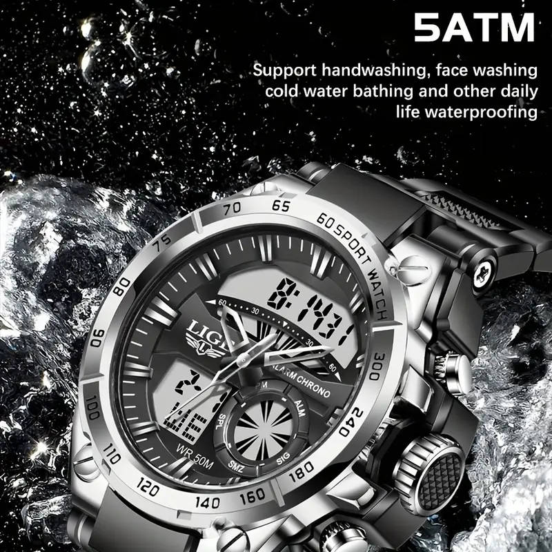 Men's Sports Dual Display Watch Rose Black