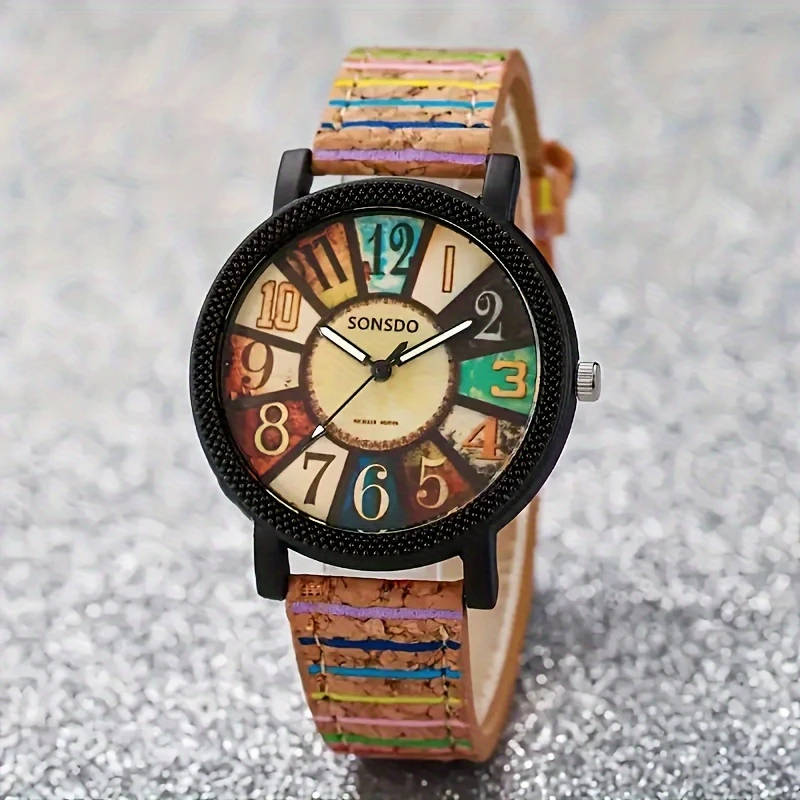 1pcs Women's Wooden Quartz Watch Fashion Alloy Case