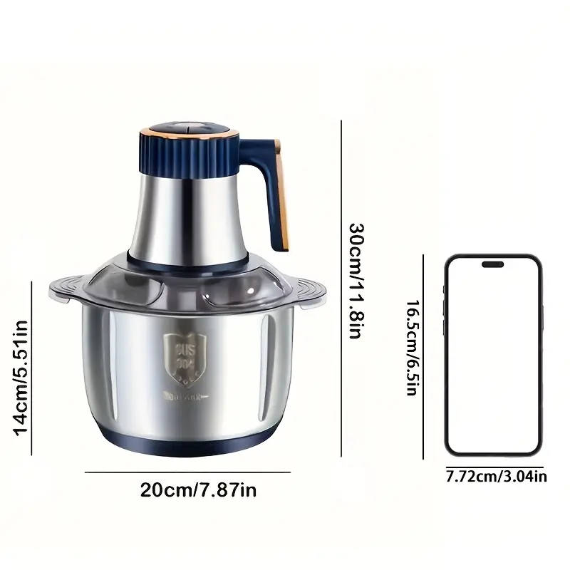 5L Multifunctional Electric Chopper Food Processor Stainless Steel Five Speed