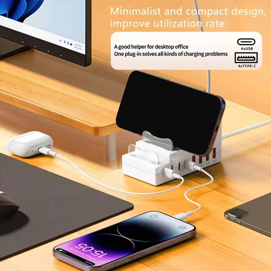 8 In 1 66W Fast Charging Station 4 USB Ports 4 Type-C PD Fast Charging Ports