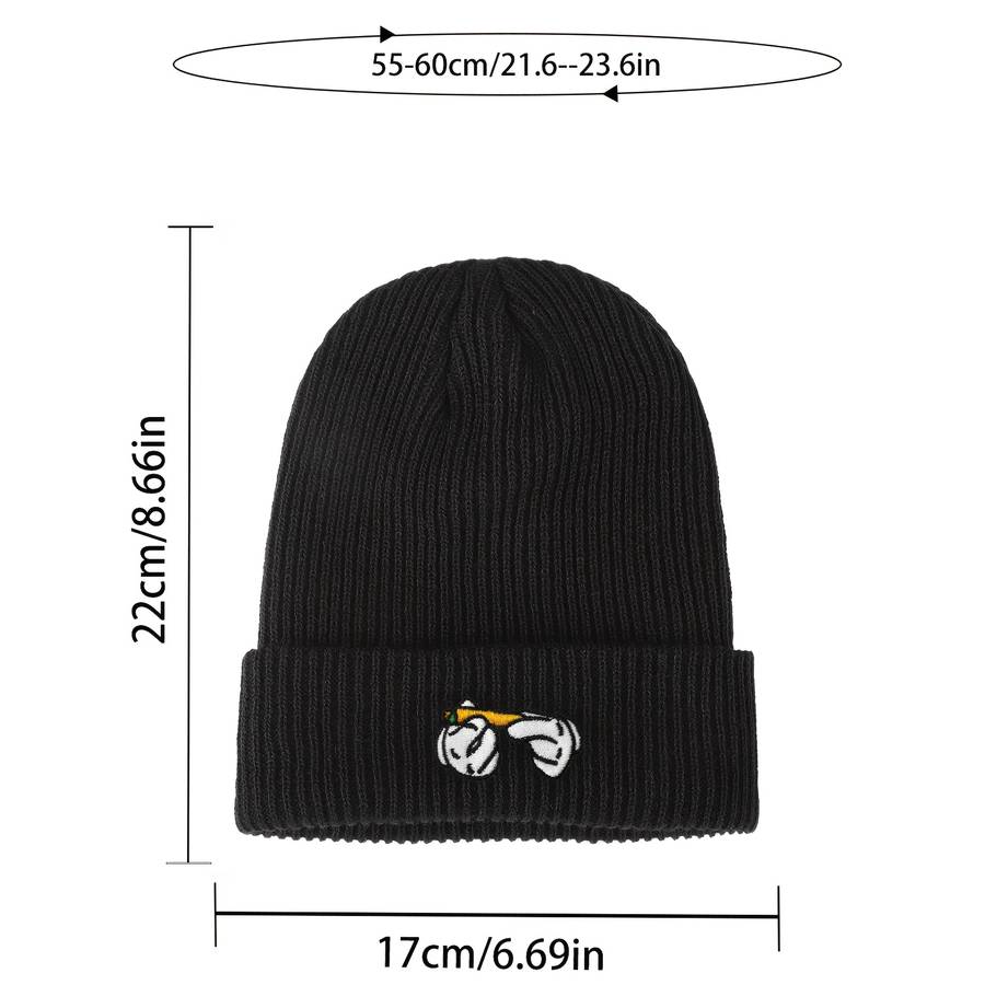 Rendy Leaf Embroidered Acrylic Beanie Unisex Cartoon Cigarette Design Knit Skull Cap Lightwei