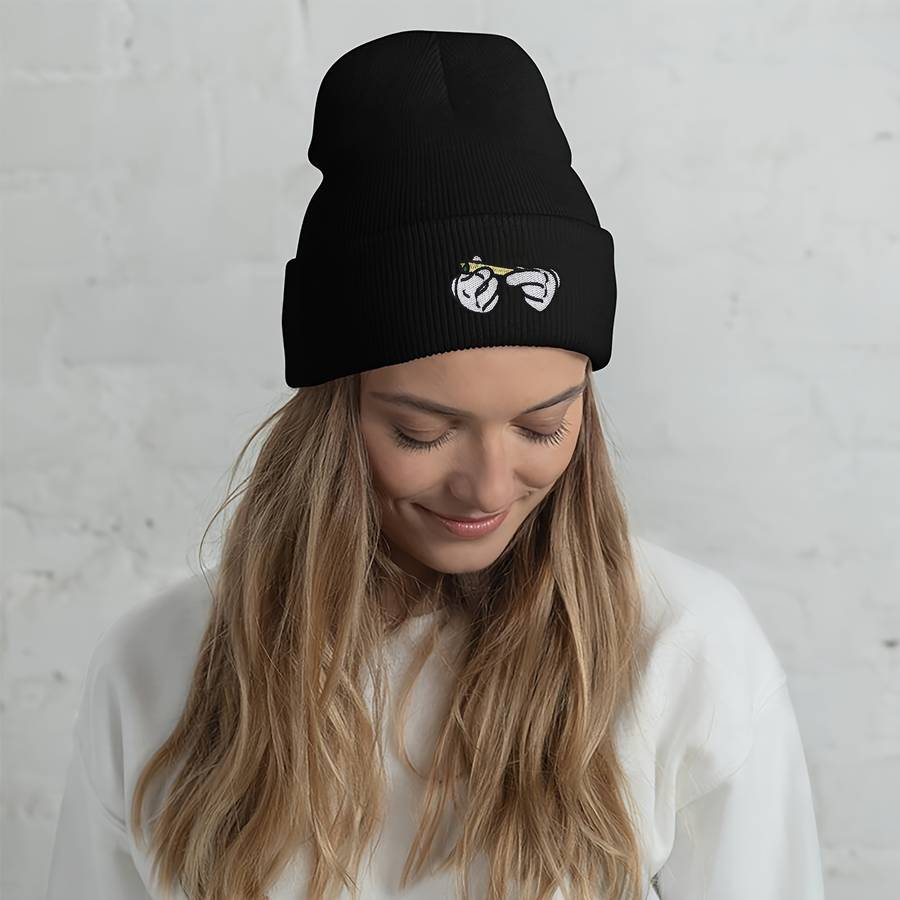 Stretchy Lightweight Embroidered Beanie Cigarette Holder Knit Skull Cap