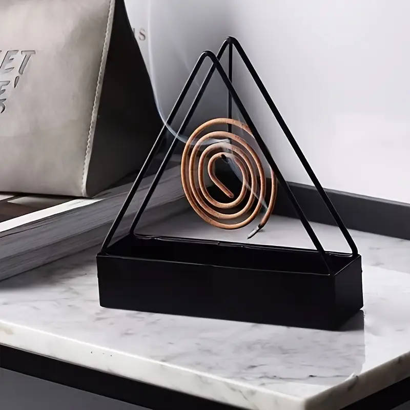 1pc Sleek Triangle Iron Mosquito Coil Holder with Plastic Tray Versatile Indoor Outdoor Incense Burn