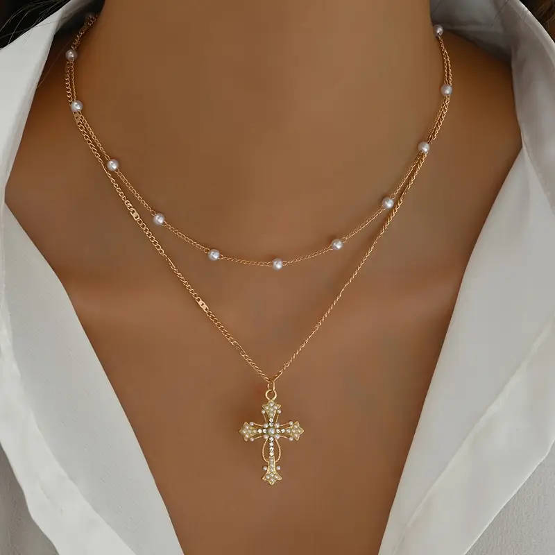 Elegant Multi-Layer Cross Pendant WITH Necklace