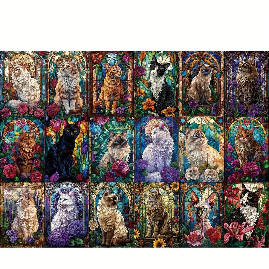 1000pcs Jigsaw Puzzle Flower Cats White Red Black Yellow Blue 19.25 x 26.75 Inter