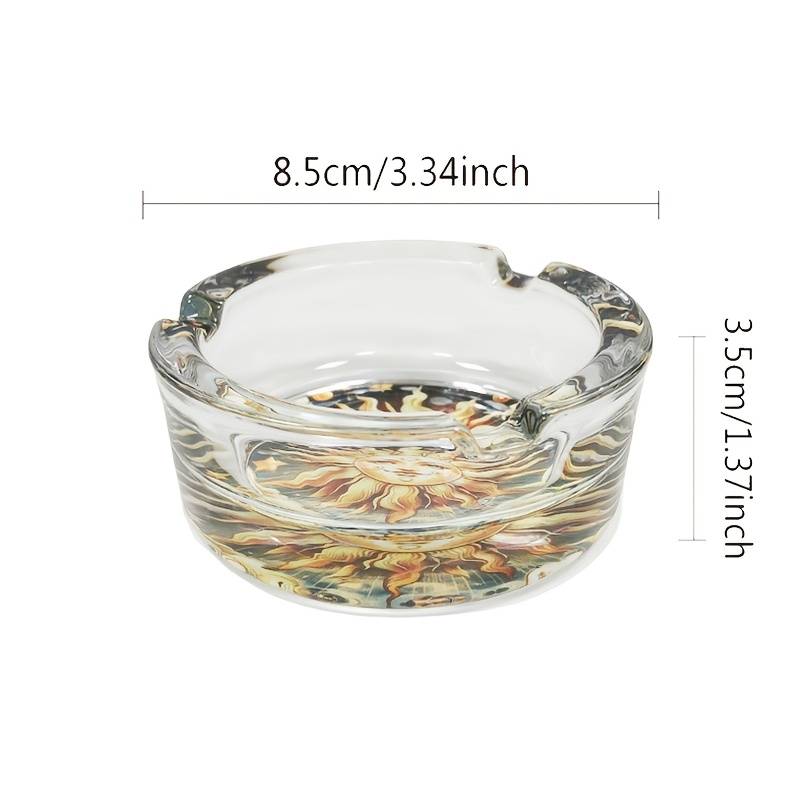 1pc Elegant Sun Moon Design Glass Ashtray Round Stained Glass Artwork with Golden Sun Tranqu