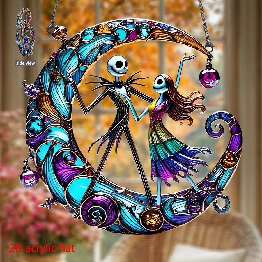 1pc 2D Flat   Acrylic Nightmare Before Christmas Sun Catcher Vibrant Jack Skellington Sally W