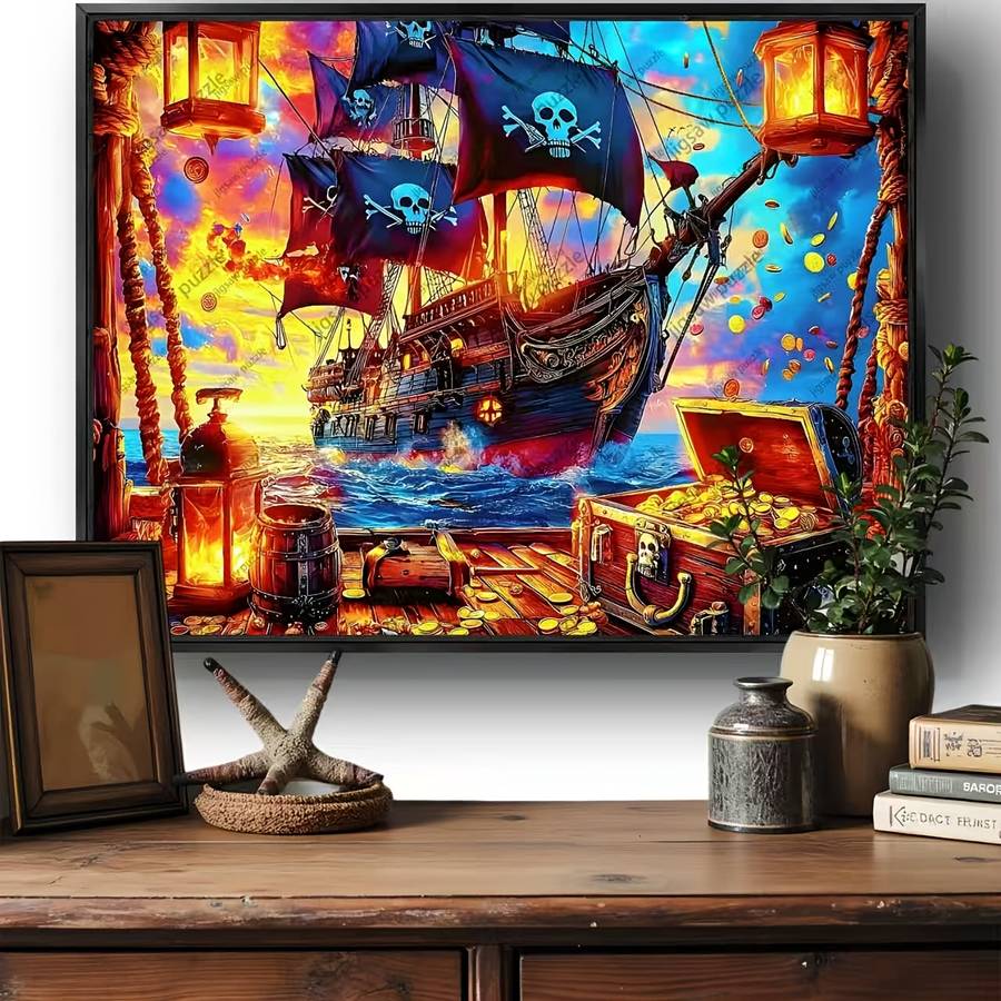 1000pcs Vibrant Pirate Ship Puzzle Challenging DIY Jigsaw with Detailed Sailing Ves