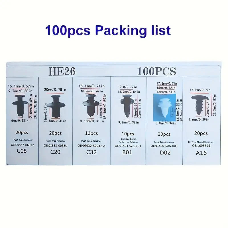 100pcs 6 Types Car Universal Plastic Fastener Plastic Screw Nails