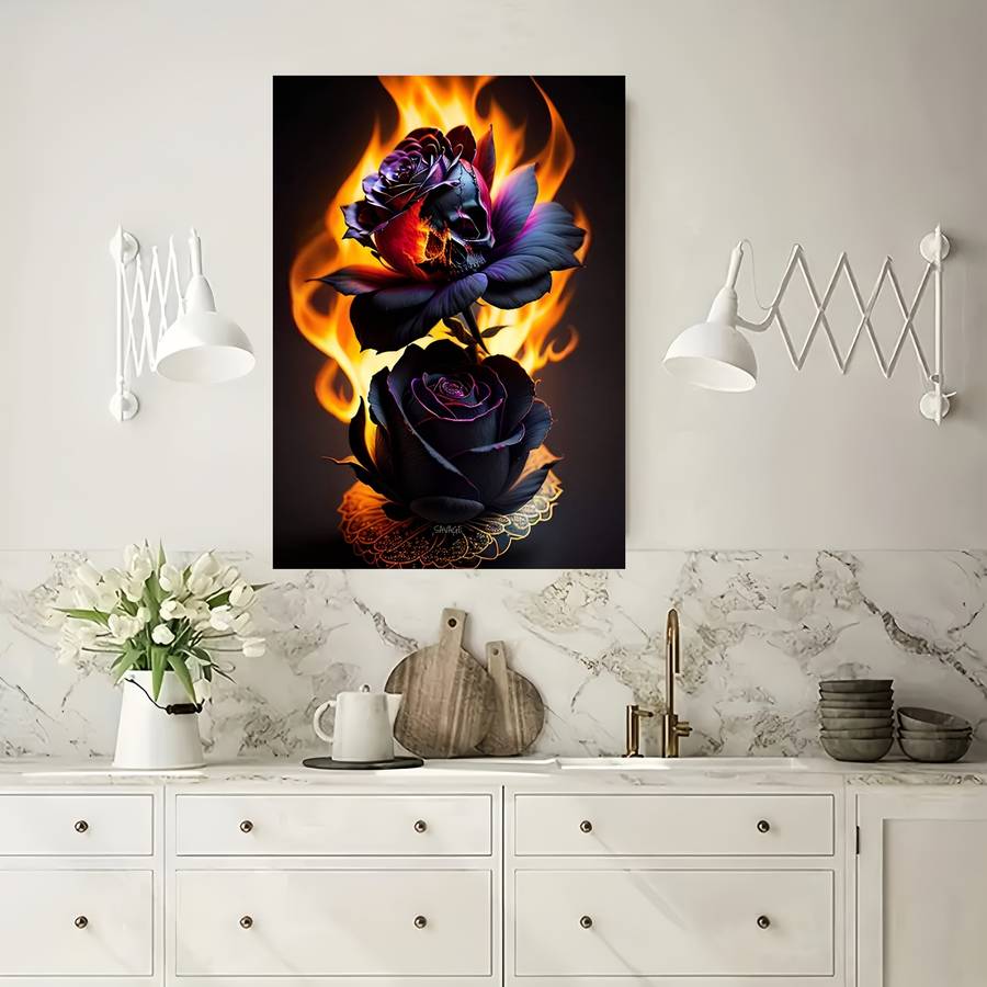 1000pcs Fire Rose Puzzle Challenging DIY Brain Teaser with Vibrant Black Red Rose