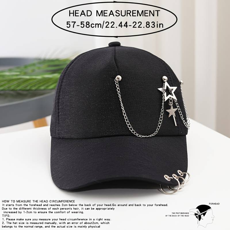 1pc Women's Baseball Cap With Star Pendant Casual Adjustable Sun Hat With Chain Accents Versatile