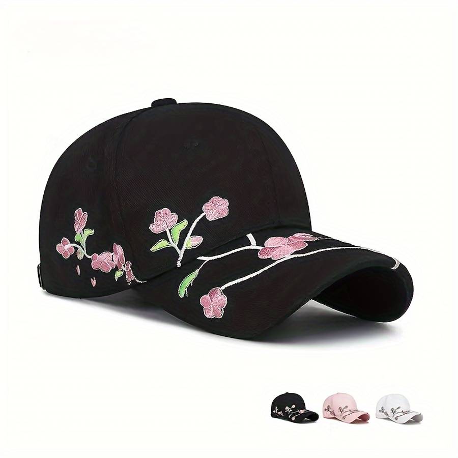 Hat Pink Plum Blossom Embroidered Baseball Cap