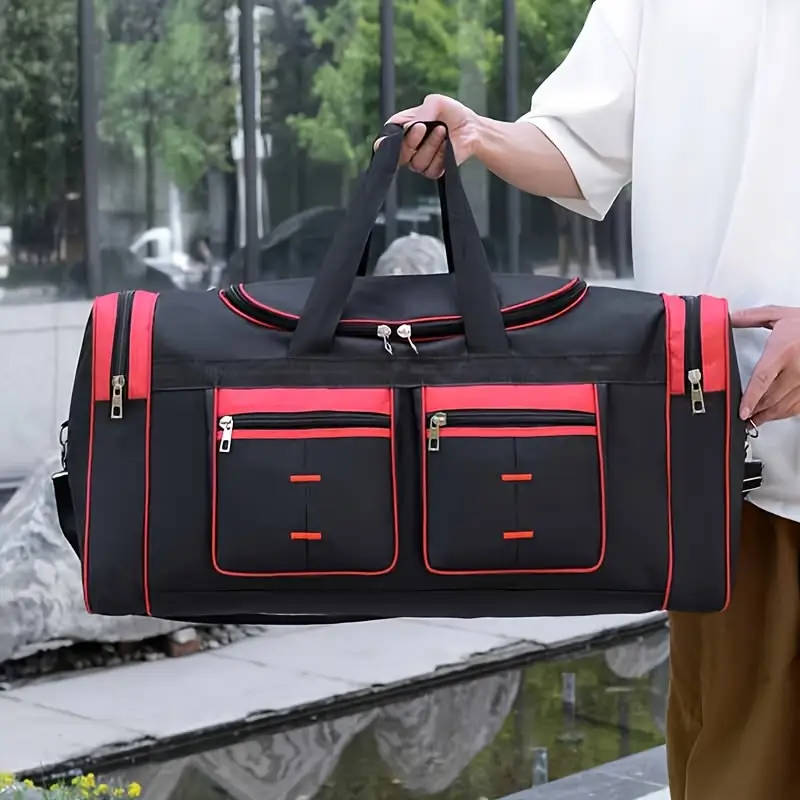Large Capacity Nylon Sports Gym Bag for Men Solid Color with Zip Closure Water-Resistant Ideal