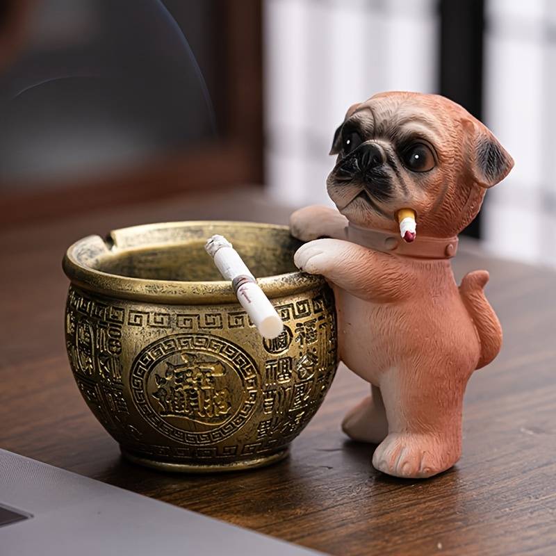 1pc Unique Resin Pug Ashtray Creative Cartoon Dog Design for Home Office Hotel Decor Per
