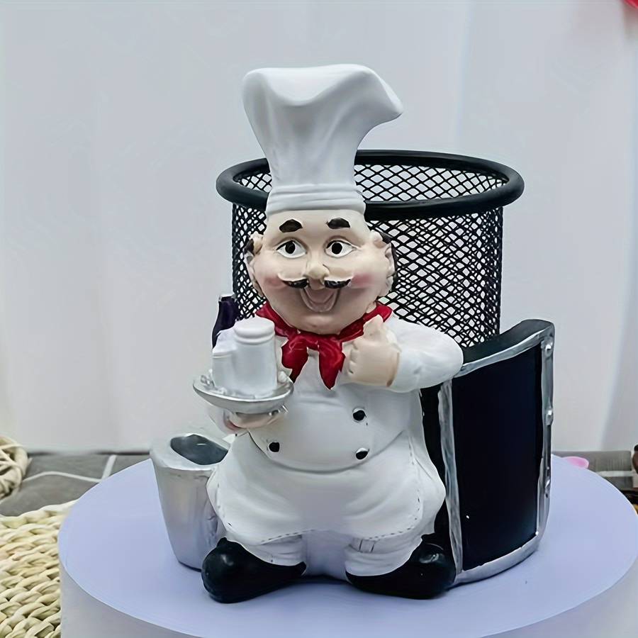 1pc Chef-Themed Resin Metal Toothpick Holder with Knife and Fork Storage Cartoon Chef Desig