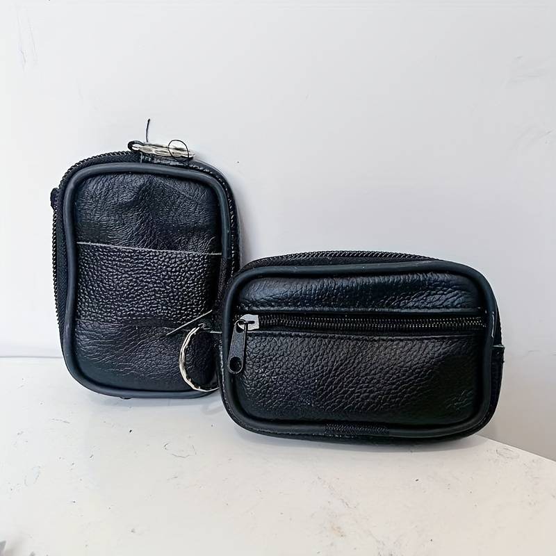 1pc Mini Men'S Elegant Black Leather Fanny Pack with Coin Purse Card Holder Portable Multi