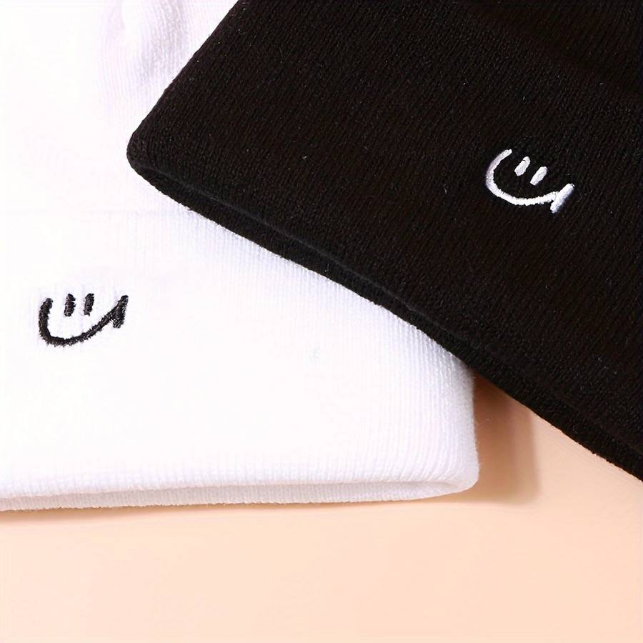 1pc joyful Embroidered Beanie Stretchy Adjustable Knit Skull Cap for Men Women Warm Cozy E