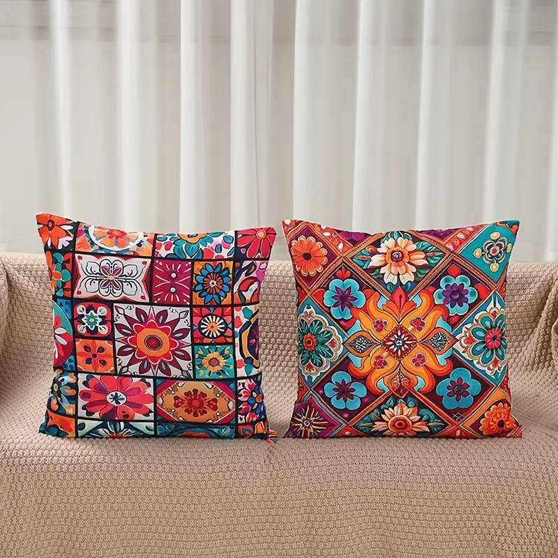 4 Piece Bohemian Peach Light Beige Pillow Covers 45.72 x 45.72 cm