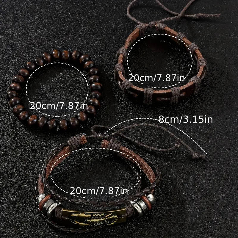 4pcs Men's Elegant Quartz Watch Bracelet Set Fashionable Brown with Golden Accents Calendar Feat