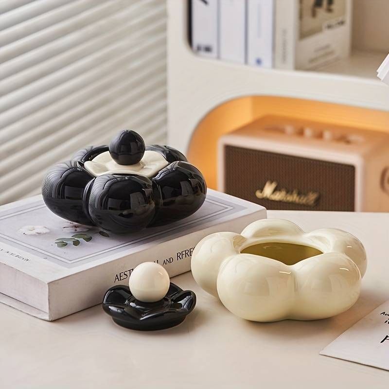 1pc Modern Geometric Ceramic Ashtray with Lid C Decorative Jewelry Storage for Bedroom Living Roo