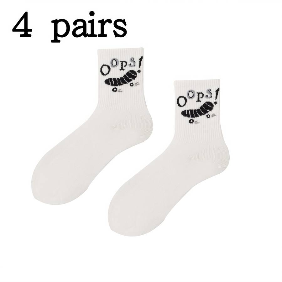 4 Pairs Of Blue Socks With White Letters One Size High Elastic Socks