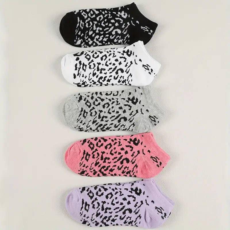 10pcs Women's Leopard Print Ankle Socks Multicolor Sweat-Wicking Casual Sporty Style Soft Polyester