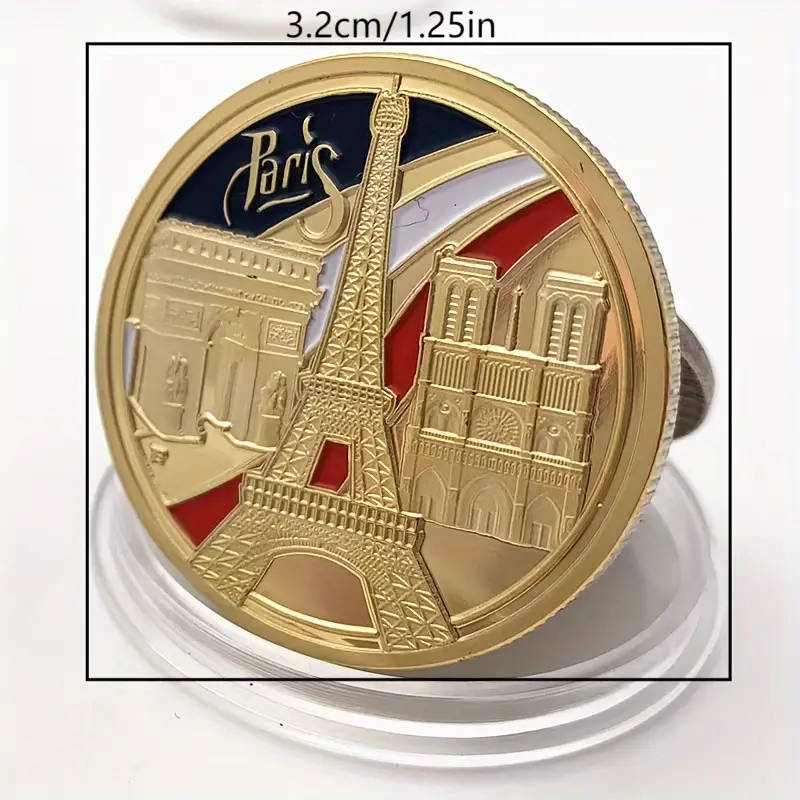 Paris Eiffel Tower Commemorative Coin 32MM Wide WITH CAPSULE