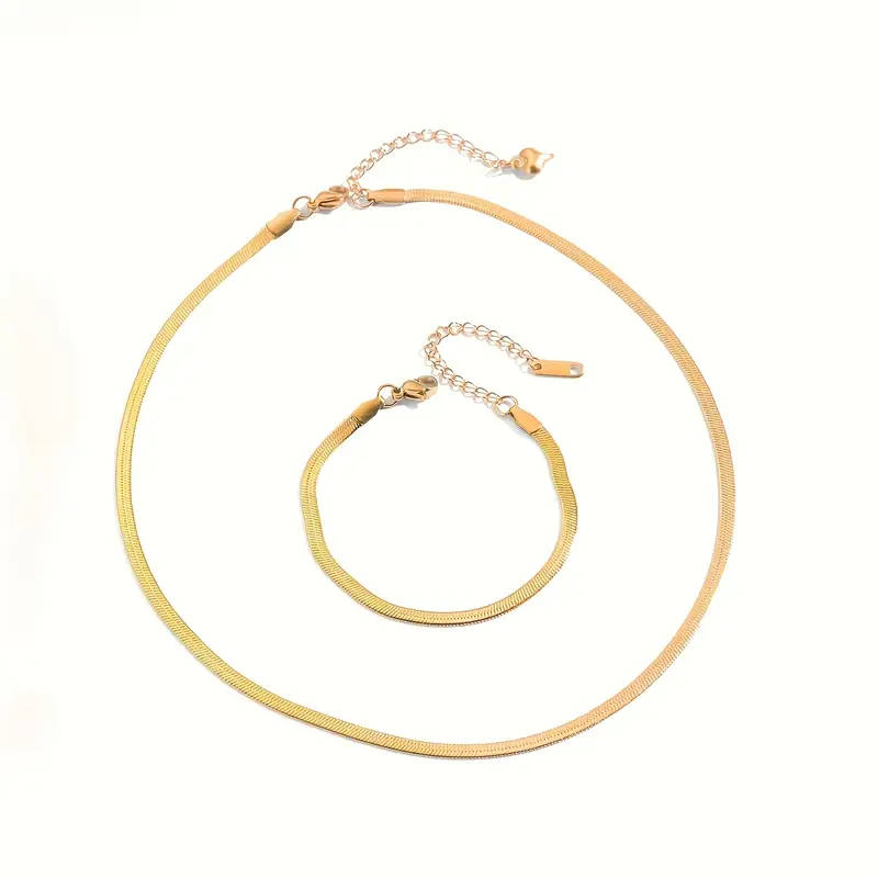 18K Golden Plated Stainless Steel Snake Chain Necklace and Bracelet Set
