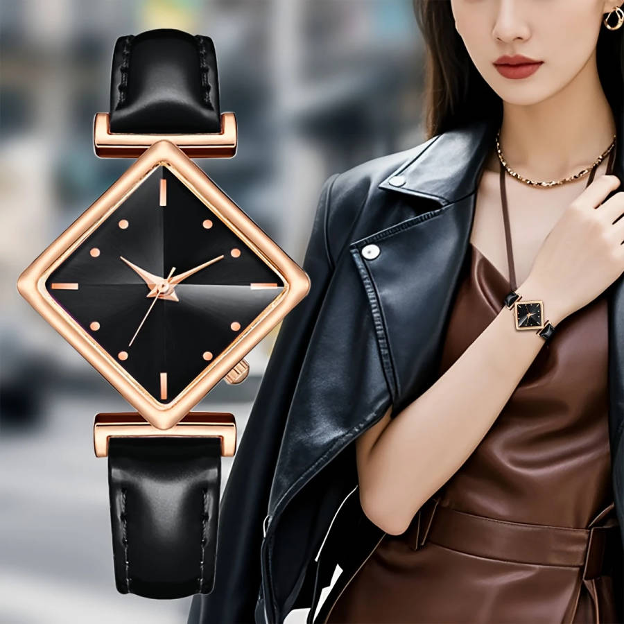 1pc Women's Fashion Personality Belt Square Case Quartz Watch Elegant Women's Watch