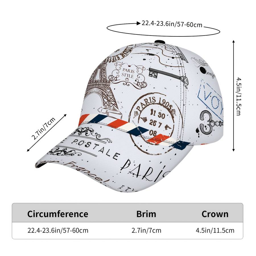 1pc Lightweight Quick-Dry Baseball Cap with Eiffel Tower Postmark Design Sporty Polyester Runni