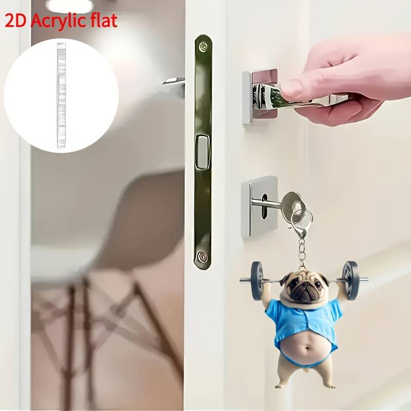 1pc 2D Flat   Keychain A Cute Pug  Acrylic Keychain Adorable Flat Key Ring Ornament Suit
