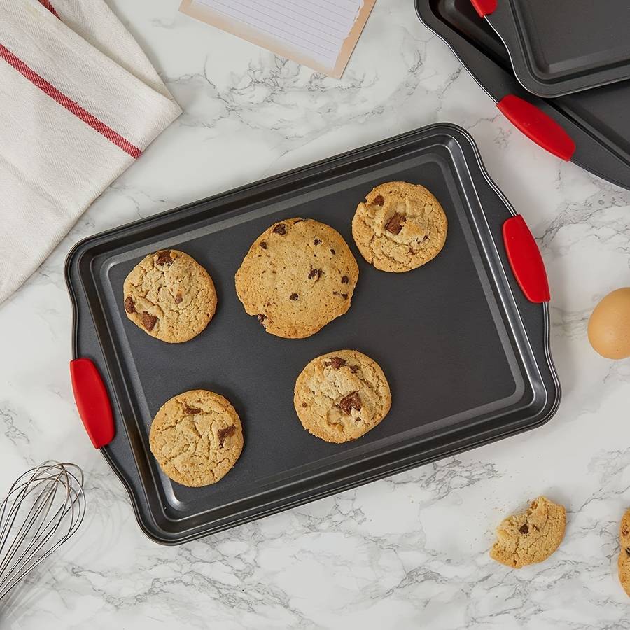 3-Piece Premium Non-Stick Metal Bakeware Set Durable Carbon Steel Heat Resistant Easy-Relea