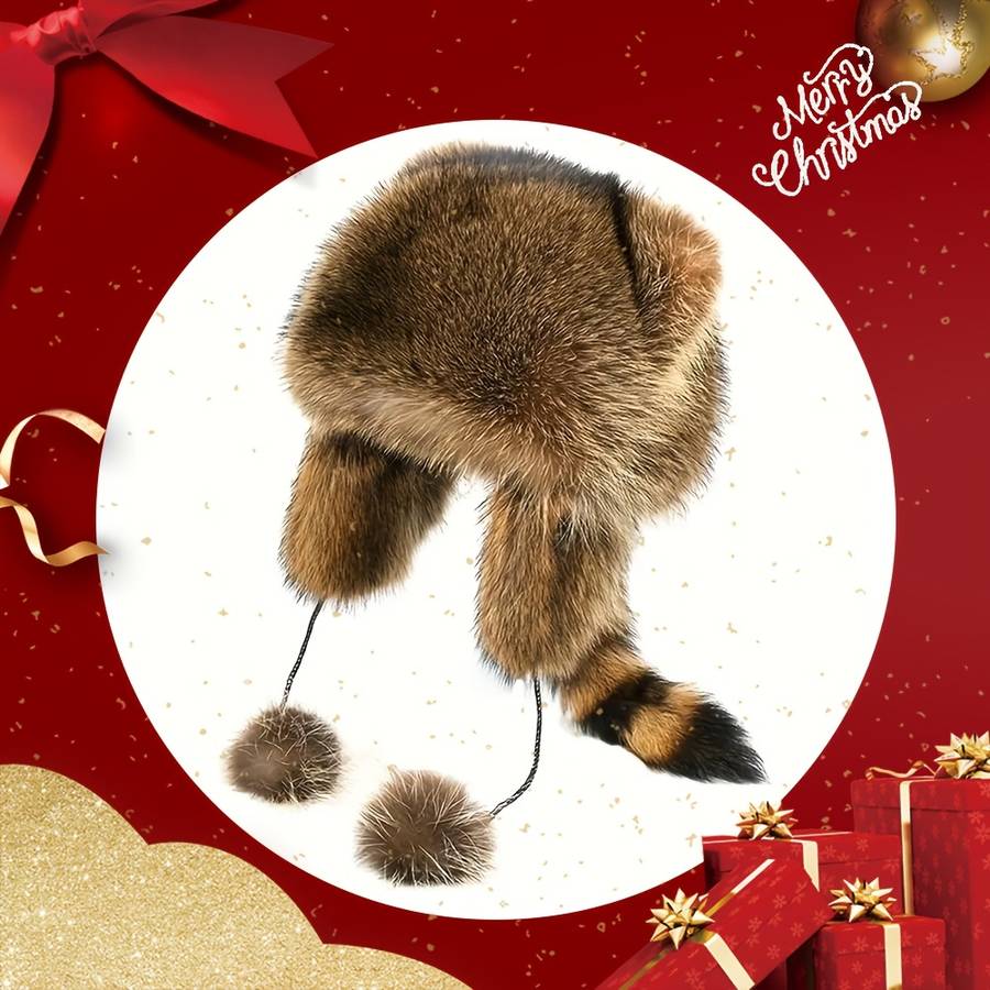 1pc Thick Faux Fur Pilot Hat Warm Coldproof Trapper Hat With Ear Flap Ski Hat Cute With Tail Ha