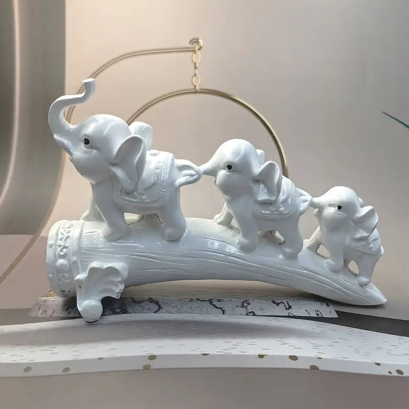 1pc Resin Elephant Family Figurine Set Decorative White Elephant Statues for Home Decor Indoor Use C