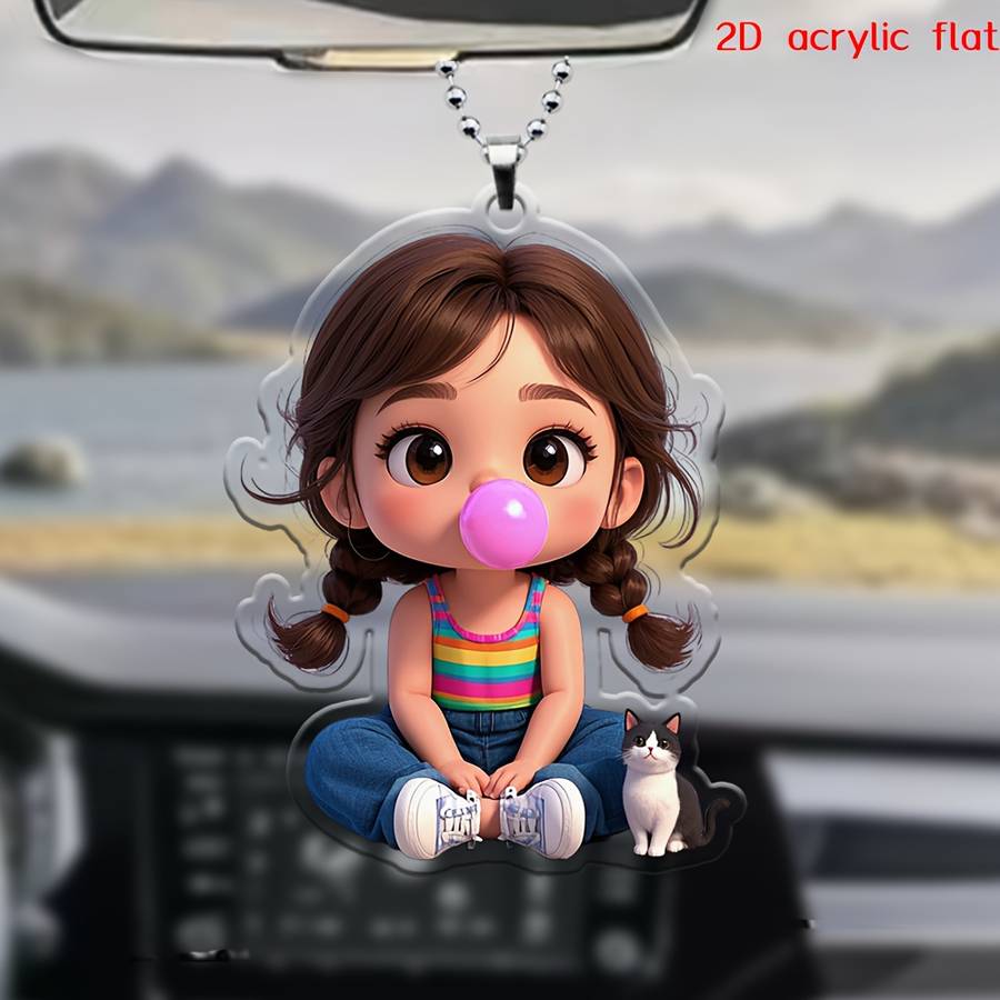 2D Flat A Little Girl Blowing Bubble Gum Hanging Pendant For Accessories Suitable For