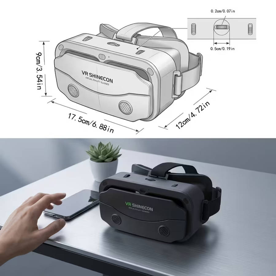 VR SHINECON Next-Gen 3D Virtual Reality Headset - Universal Smartphone VR Glasses