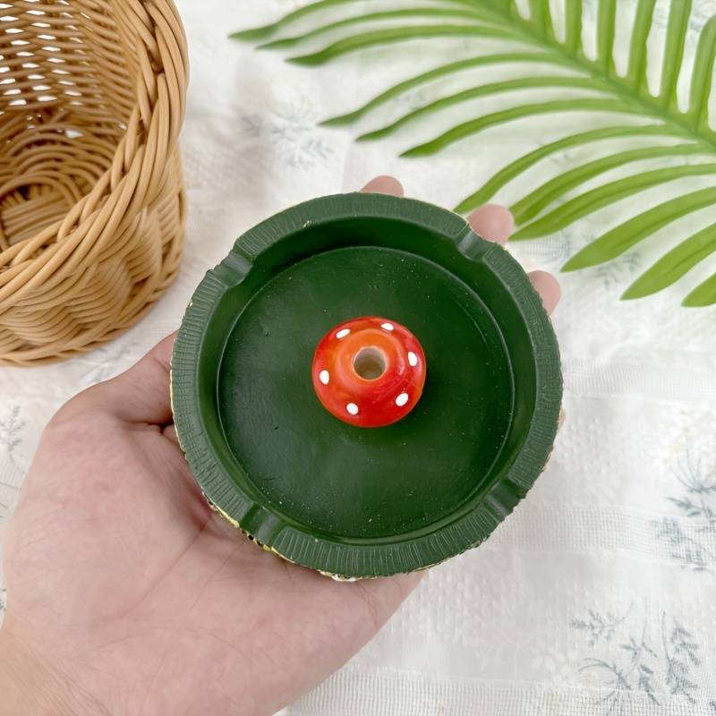 1pc Whimsy Woods Round Resin Mushroom Ashtray Miniature Decorative Non-Electric Desk Accessory