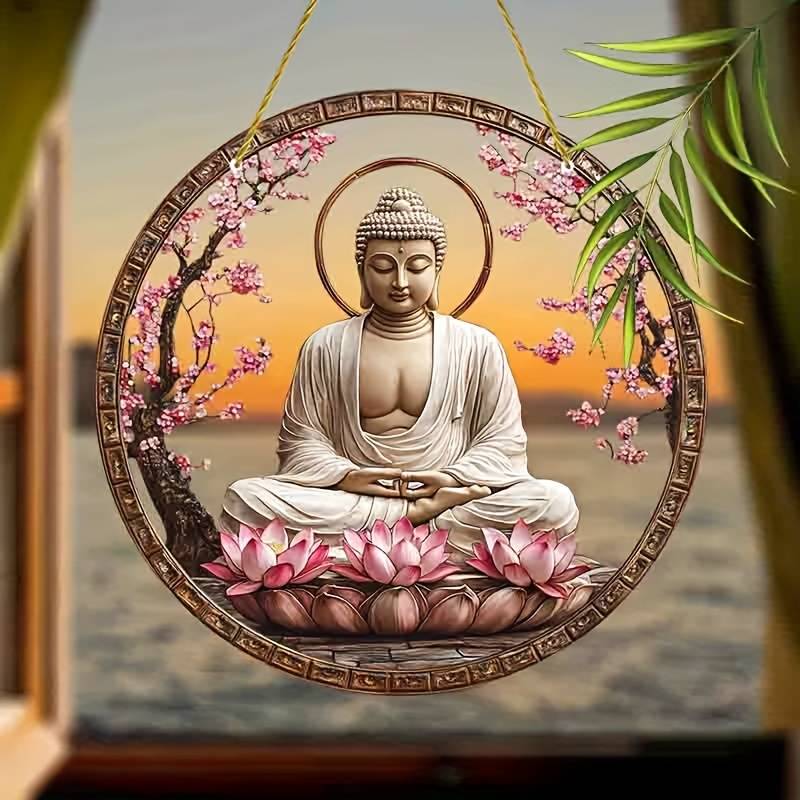 1pc 2D Flat   Acrylic Buddha Garden Garden Suncatcherss 22.86cm x 22.86cm Stained Window Han