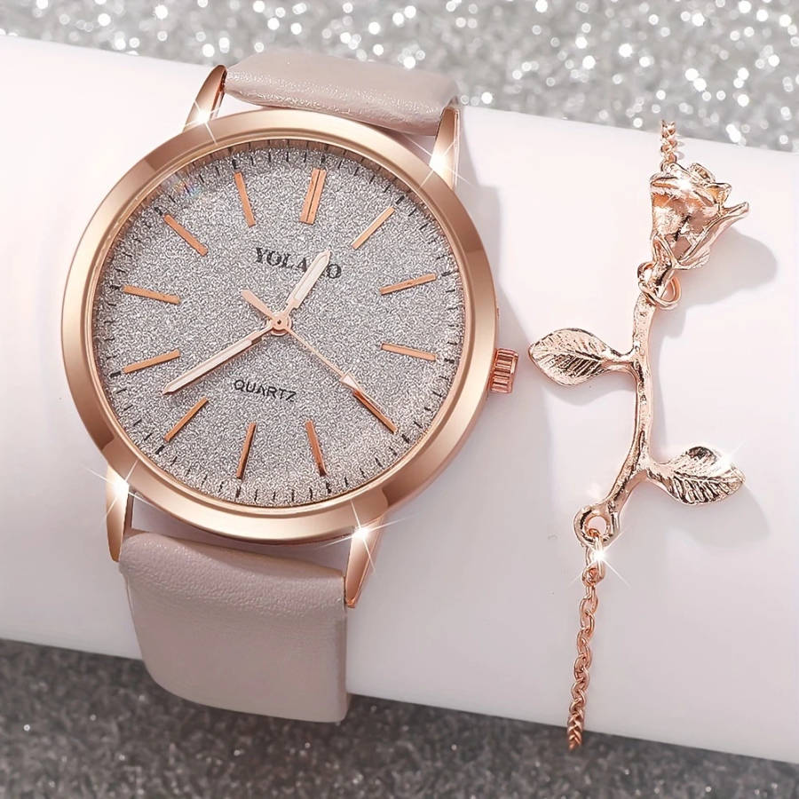 4pcs set New Ladies Elegant Fashion Quartz Watch Flower Bracelet Jewelry Suitable for Daily Street